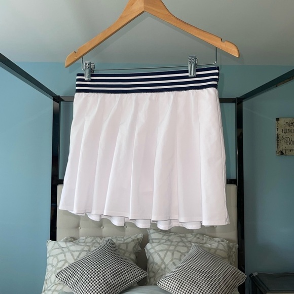 Kyodan Golf Skort White Pleated Elastic Navy Striped Waistband Stretch Small - Picture 2 of 8